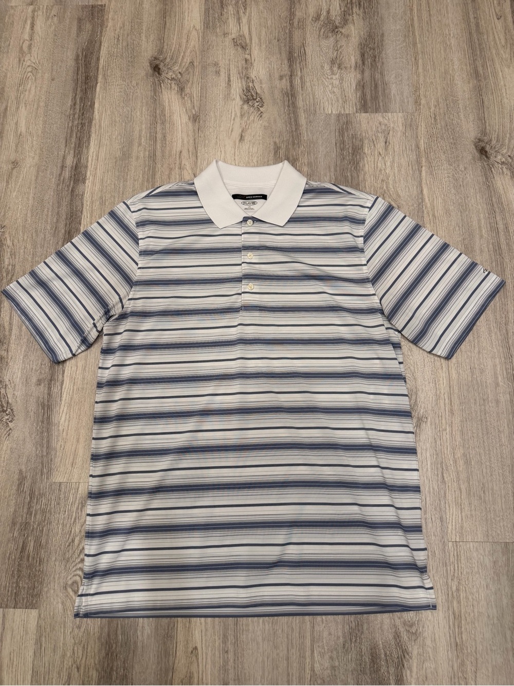 Greg Norman Large White Blue Striped Play Dry Golf Polo Shirt